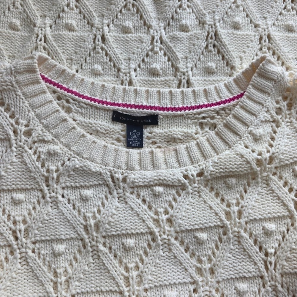 Tommy Hilfiger Cream Cable Knit Bobble Detail Sweater XL‎